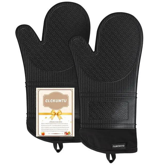 Main image of Silicone Oven Mitts, 14.2" Extra Long, Heat Resistant, Black | Heat Resistant Up To 570°F, Wrist and Forearm Coverage, Non-Slip Grip, Waterproof Exterior, 2-pack