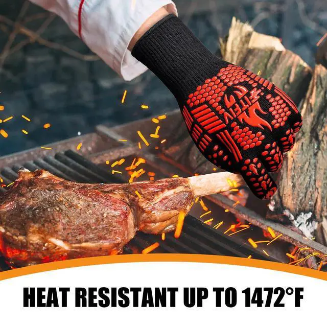 Alt view image 3 of 7 - BBQ Gloves, 1472°F Heat Resistant with Silicone Grip Oven Mitts | Non-Slip Grip, for BBQ, Grilling, Oven, Smoker, Cooking and Baking