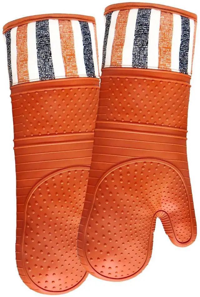Main image of Heat Resistant 550 Degree Oven mitt, Silicone Oven Hot Mitts - 1 Pair | Extra Long Professional Baking Oven Gloves - Food Safe,Pot Holders Cooking,Grilling,Kitchen (Tangerine Mittens)