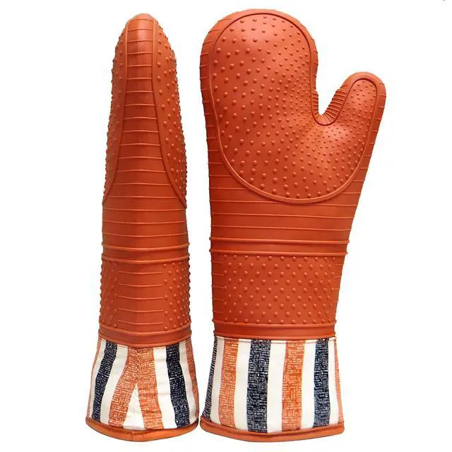 Alt view image 2 of 7 - Heat Resistant 550 Degree Oven mitt, Silicone Oven Hot Mitts - 1 Pair | Extra Long Professional Baking Oven Gloves - Food Safe,Pot Holders Cooking,Grilling,Kitchen (Tangerine Mittens)