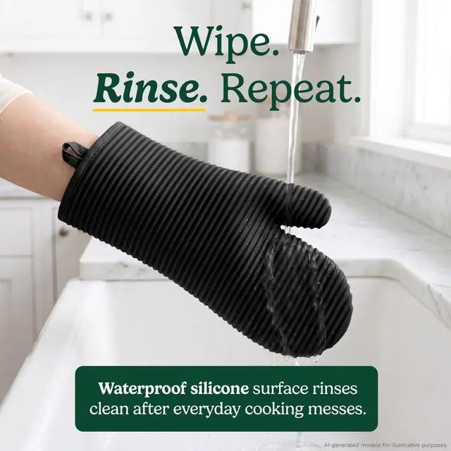 Alt view image 5 of 7 - Cuisinart Silicone Oven Mitts, 2-Pack 7.5"x13", Heat Resistant 500F | Pot holders for baking and roasting, waterproof, non-slip ribbed grip, shields forearms, fits either hand, wipes clean