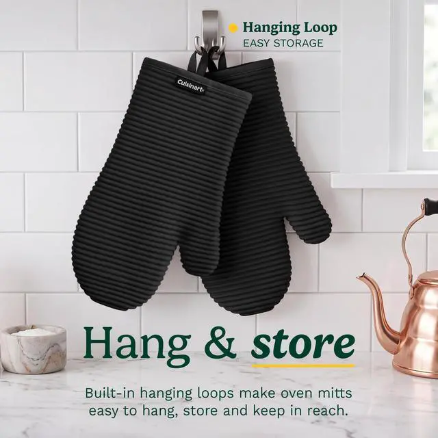 Alt view image 7 of 7 - Cuisinart Silicone Oven Mitts, 2-Pack 7.5"x13", Heat Resistant 500F | Pot holders for baking and roasting, waterproof, non-slip ribbed grip, shields forearms, fits either hand, wipes clean