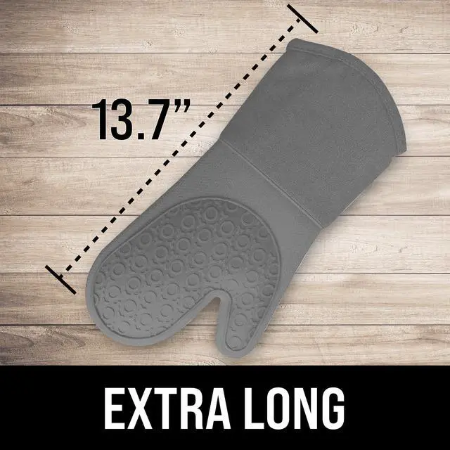 Alt view image 3 of 7 - BPA-Free Soft Silicone Oven Mitts - Ultra Heat Resistant Oven Mitts with Thick Cotton Liner - Long Slip Resistant Pot Holders, Flexible Oven Gloves - Gray 13.7"