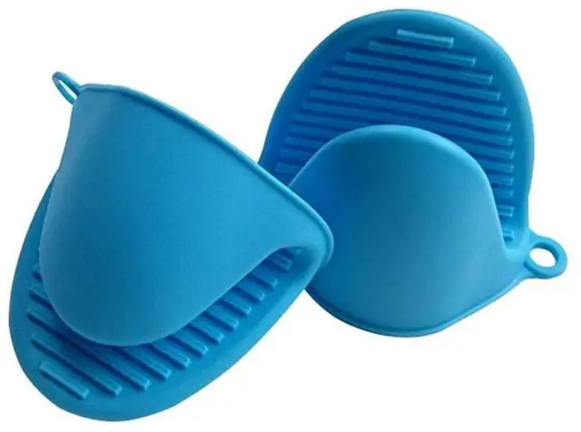 Main image of Silicone Mini Oven Gloves Potholder, Heat Resistant Pinch Oven Mitts Pot Holder for Kitchen Cooking & Baking, Blue (2 Pack)