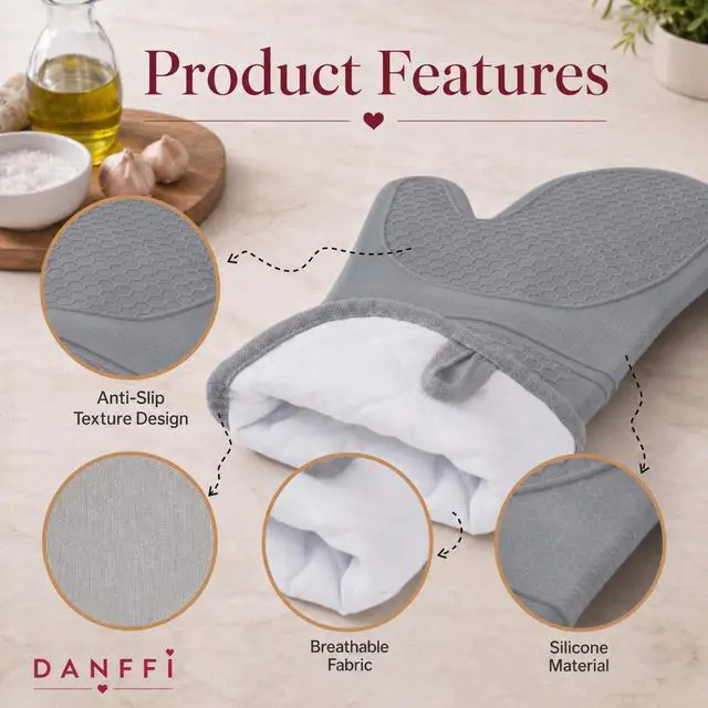 Alt view image 2 of 7 - Silicone Oven Mitts and Pot Holders 6 Piece Set, Heat Resistant 500°F Extra Long Oven Gloves with Cotton Lining, Non-Slip BPA-Free Hot Pads and Pinch Mitts for Baking BBQ Cooking (Gray)