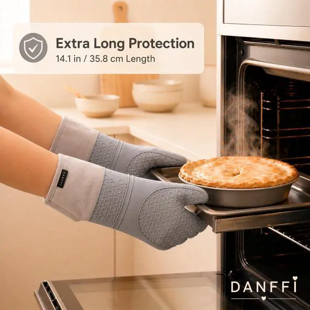 Alt view image 6 of 7 - Silicone Oven Mitts and Pot Holders 6 Piece Set, Heat Resistant 500°F Extra Long Oven Gloves with Cotton Lining, Non-Slip BPA-Free Hot Pads and Pinch Mitts for Baking BBQ Cooking (Gray)