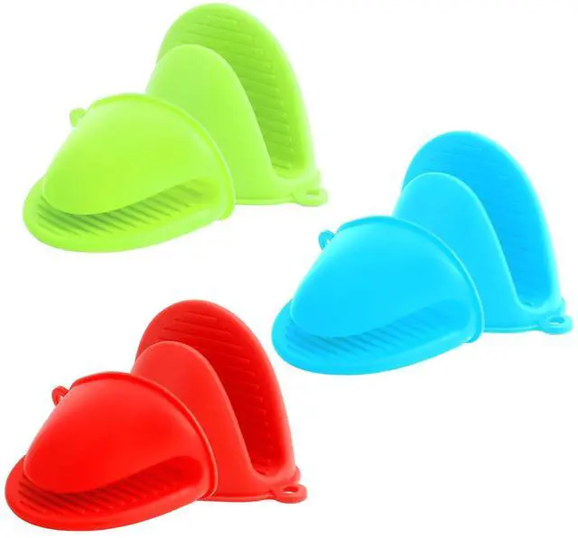 Main image of 6pcs Mini Silicone Oven Mitts Heat Resistant Rubber Oven Gloves Mini Silicone Pot Holder for Kitchen Small Baking Kitchen Mittens Cooking Pinch Grip for Air Fryer Kitchen Cooking Baking Blue Green Red