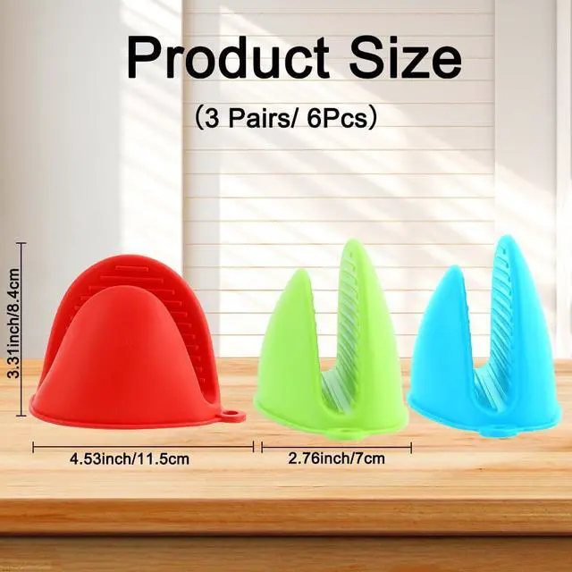 Alt view image 3 of 7 - 6pcs Mini Silicone Oven Mitts Heat Resistant Rubber Oven Gloves Mini Silicone Pot Holder for Kitchen Small Baking Kitchen Mittens Cooking Pinch Grip for Air Fryer Kitchen Cooking Baking Blue Green Red