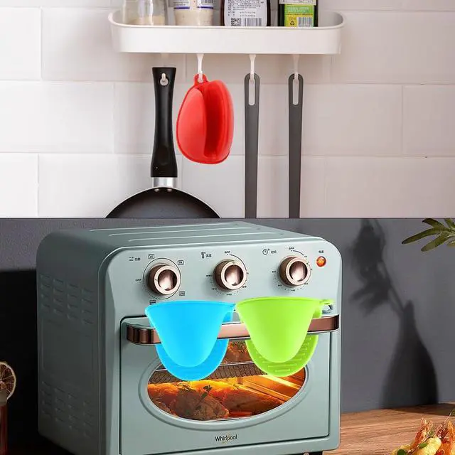 Alt view image 6 of 7 - 6pcs Mini Silicone Oven Mitts Heat Resistant Rubber Oven Gloves Mini Silicone Pot Holder for Kitchen Small Baking Kitchen Mittens Cooking Pinch Grip for Air Fryer Kitchen Cooking Baking Blue Green Red