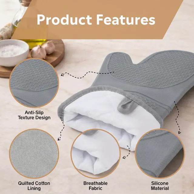 Alt view image 4 of 7 - Silicone Oven Mitts and Pot Holders Sets 6 Piece for Kitchen | 2 Oven Mitts, 2 Mini Gloves, 2 Pot Holders, Heat Resistant Non Slip Silicone, Ideal for Cooking & Grilling