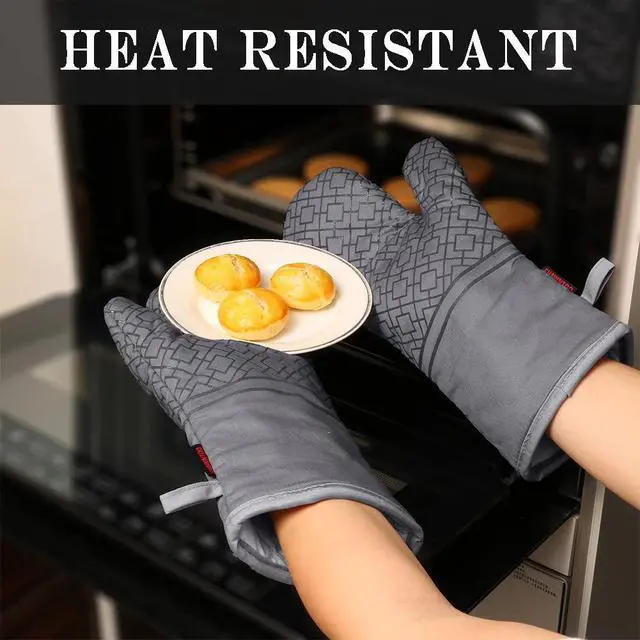 Alt view image 5 of 7 - Oven Mitts and Pot Holders Sets 6pcs, Kitchen Oven Glove,High Heat Resistant 550 Degree Extra Long Oven Mitts and Potholders with Non-Slip Silicone Surface for Home Essentials (Grey) (Gray)