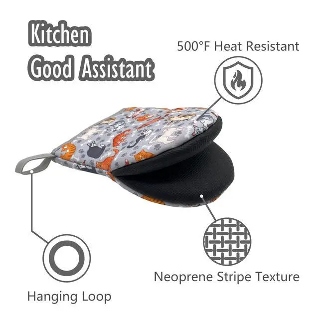 Alt view image 5 of 5 - Cat Paw Claw Grey Mini Silicone Oven Mitts, Heat Slip Resistant Kitchen Gloves 2-Pack Set, Soft Short Small Oven Mittens Pot Holders for Baking Grilling Barbecue Microwave Gift