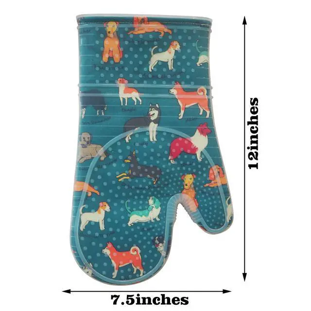 Alt view image 2 of 7 - Oven Mitts with Transparent Clear Silicone Shell and Nice Dog Printing | Potholders Cotton Lining Set of 2, Heat Resistant to 500 F Kitchen Oven Gloves for Cooking (Blue Dog, Potholders)