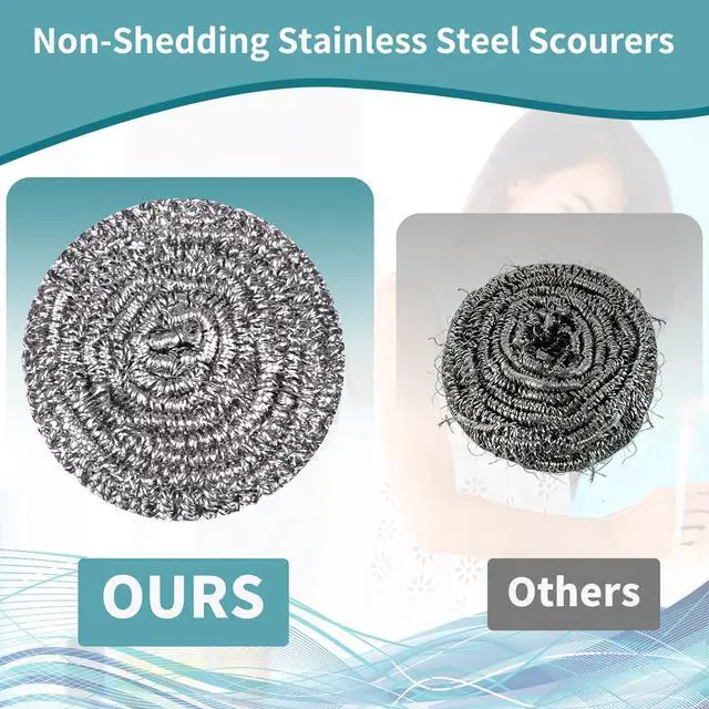 Alt view image 3 of 7 - 12Pcs Steel Wool Scrubber Pads for Cleaning Dishes, Pans, Pots, Ovens, Grills, Sinks - Stainless Steel Scrubbers for Kitchen, 12 Pack