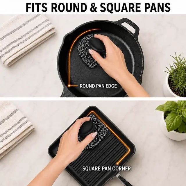 Alt view image 2 of 7 - Cast Iron Scrubber and Scraper | 316 Chainmail Scrubber for Cast Iron Pan Chain Mail Scrubber for Cast Iron Skillet Cleaner | Dishes Pots Wok Griddle Grill | Dish Scouring Pad Dishwasher Safe, Black2