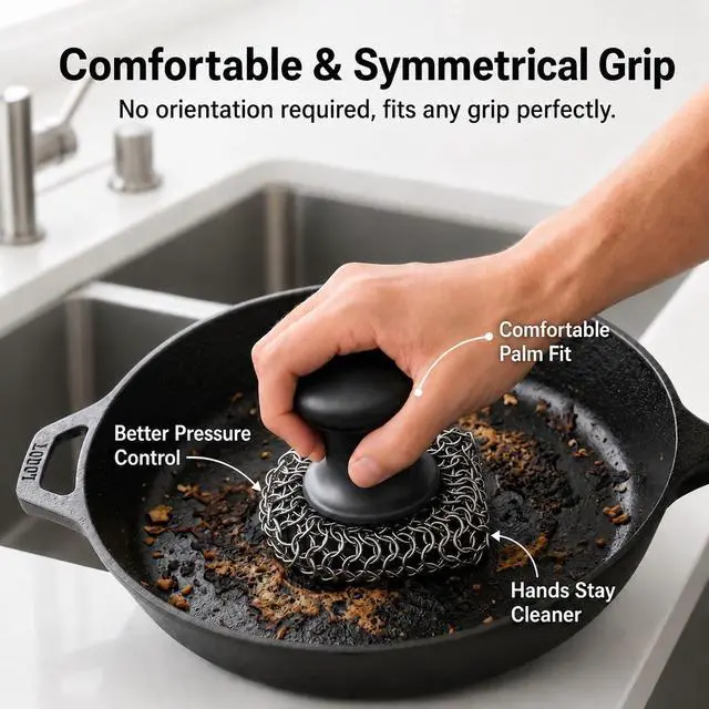 Alt view image 6 of 7 - Cast Iron Scrubber and Scraper | 316 Chainmail Scrubber for Cast Iron Pan Chain Mail Scrubber for Cast Iron Skillet Cleaner | Dishes Pots Wok Griddle Grill | Dish Scouring Pad Dishwasher Safe, Black2