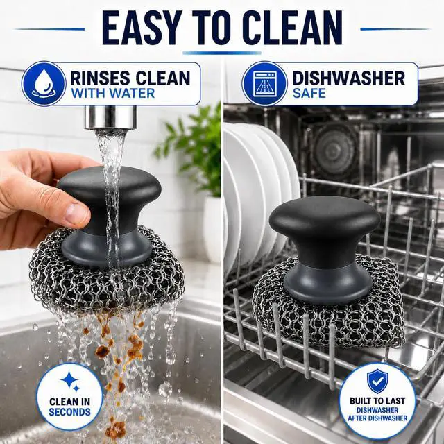 Alt view image 7 of 7 - Cast Iron Scrubber and Scraper | 316 Chainmail Scrubber for Cast Iron Pan Chain Mail Scrubber for Cast Iron Skillet Cleaner | Dishes Pots Wok Griddle Grill | Dish Scouring Pad Dishwasher Safe, Black2