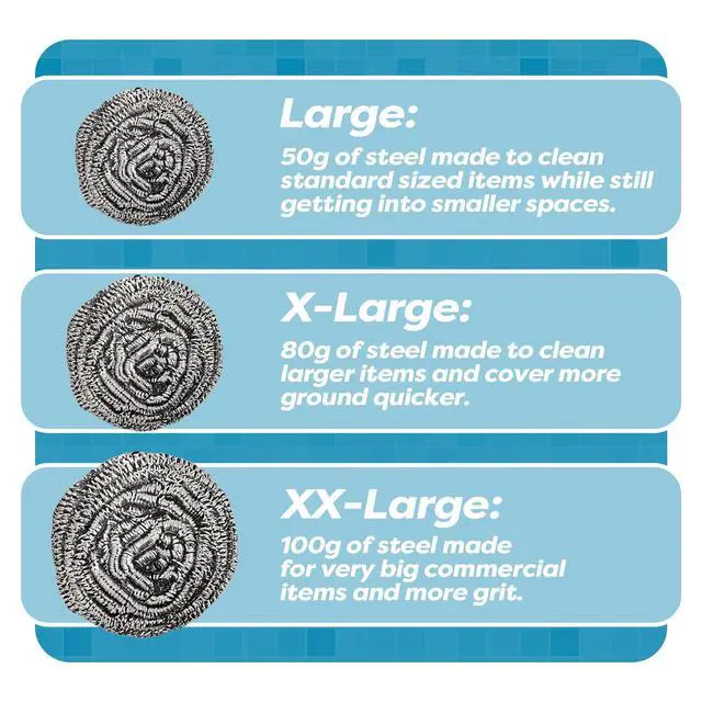 Alt view image 4 of 7 - 12 Pack Stainless Steel Scourers by Scrub It Steel Wool Scrubber Pad for Dishes, Pots, Pans, and Ovens. Easy scouring for Tough Kitchen Cleaning. (Large (50 gram))