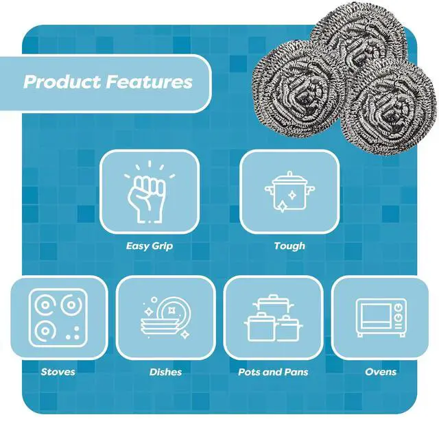 Alt view image 7 of 7 - 12 Pack Stainless Steel Scourers by Scrub It Steel Wool Scrubber Pad for Dishes, Pots, Pans, and Ovens. Easy scouring for Tough Kitchen Cleaning. (Large (50 gram))