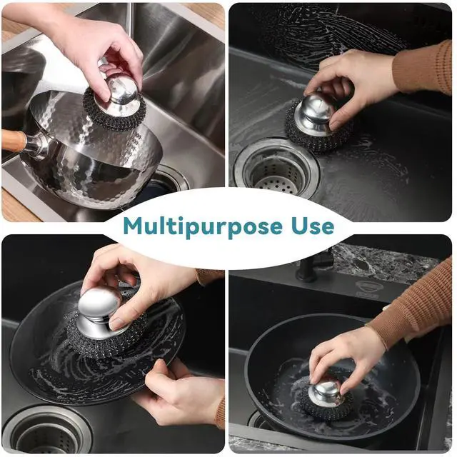 Alt view image 2 of 7 - Steel Wool Scrubber, Oven Cleaner Brush, Stainless Steel Scrubber and Crevice Brushes Cleaning Set for Dishes, Iron, Pots, Stoves, Barbecue Grills, Sink