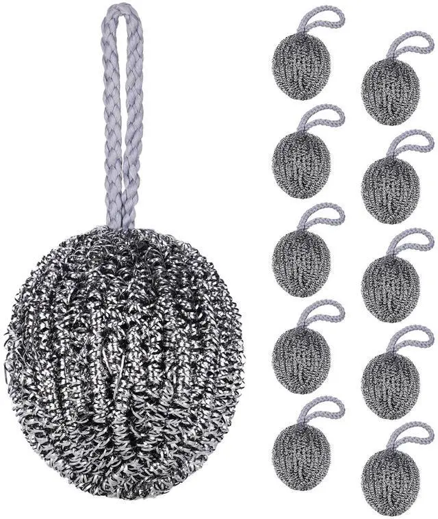 Main image of 10-Pack Steel Wool Scrubbers for Kitchen Cleaning, Stainless Steel Scourers with Hanging String, Reusable Rust-Resistant Scrubbers for Pots, Pans, Grill Racks, Sinks, Cast Iron
