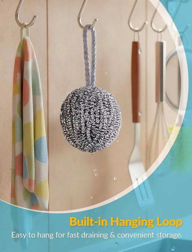 Alt view image 3 of 7 - 10-Pack Steel Wool Scrubbers for Kitchen Cleaning, Stainless Steel Scourers with Hanging String, Reusable Rust-Resistant Scrubbers for Pots, Pans, Grill Racks, Sinks, Cast Iron