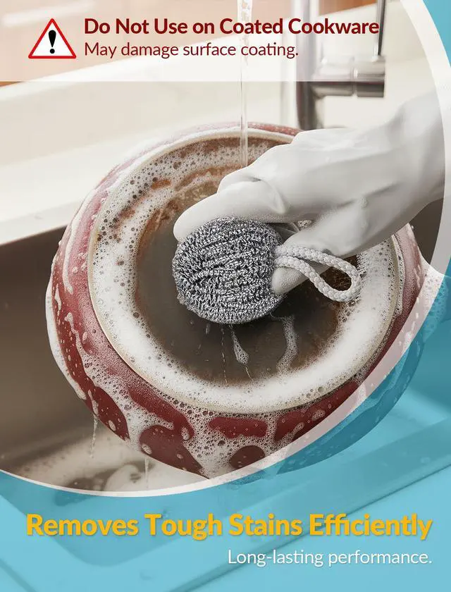 Alt view image 5 of 7 - 10-Pack Steel Wool Scrubbers for Kitchen Cleaning, Stainless Steel Scourers with Hanging String, Reusable Rust-Resistant Scrubbers for Pots, Pans, Grill Racks, Sinks, Cast Iron