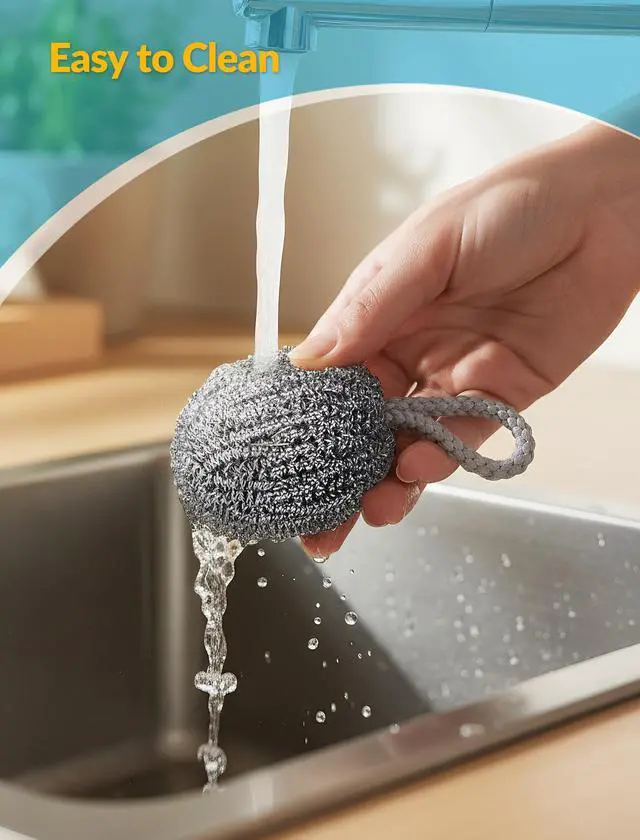 Alt view image 6 of 7 - 10-Pack Steel Wool Scrubbers for Kitchen Cleaning, Stainless Steel Scourers with Hanging String, Reusable Rust-Resistant Scrubbers for Pots, Pans, Grill Racks, Sinks, Cast Iron