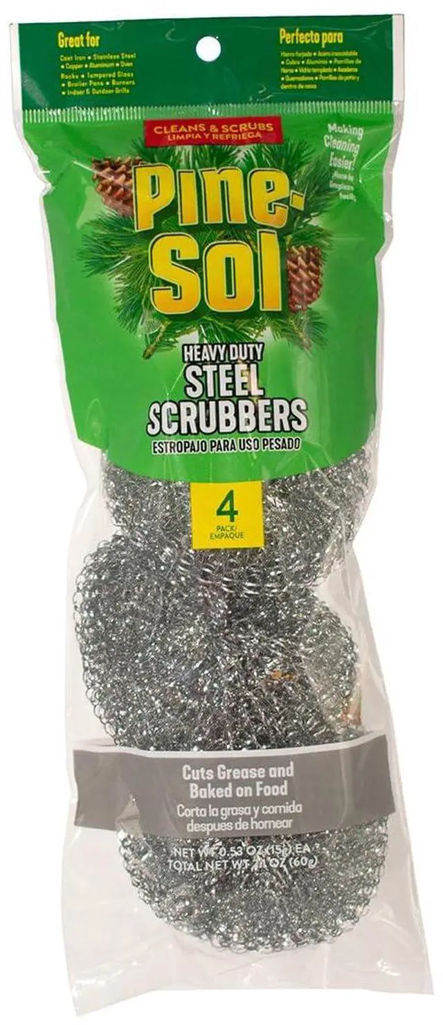 Main image of Heavy-Duty Stainless Steel Scrubbers | Wont Rust or Splinter | Scrub Sponges for Cast Iron, Oven Racks, Grills, 4 Pack