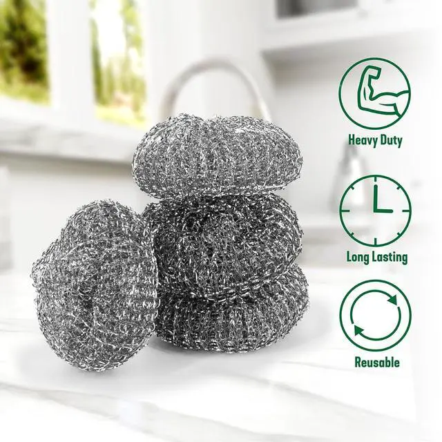 Alt view image 4 of 5 - Heavy-Duty Stainless Steel Scrubbers | Wont Rust or Splinter | Scrub Sponges for Cast Iron, Oven Racks, Grills, 4 Pack