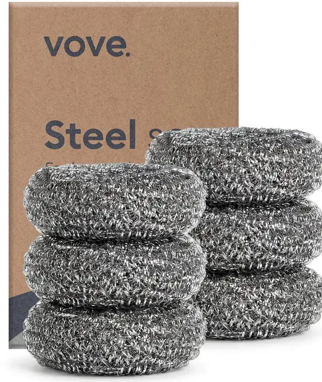 Main image of Stainless Steel Scouring Pads 6-Pack Rust-Free Heavy-Duty Metal Scrubbers for Cast Iron, Pots, Pans, Grills & Griddles, Microplastic-Free, FSC-Certified Packaging