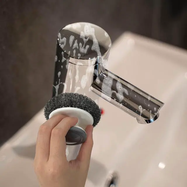 Alt view image 3 of 7 - 2Pcs Stainless Steel Scrubber Dish Scrub Brush with Handle Multipurpose Kitchen Cast Iron Scrubber for Pots, Grills, Ovens & Other Tough Cleaning Jobs (Metal Steel Style)