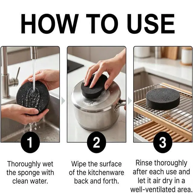 Alt view image 4 of 7 - 3PCS Stainless Steel Sponge, Heavy Duty Emery Sponges for Burnt-On Stain Removal, Zero Chemicals, Reusable Cleaning Sponges for Stainless Steel Cookware, Pots, Pans & Grills