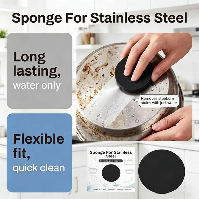 Alt view image 3 of 7 - 3PCS Stainless Steel Sponge, Heavy Duty Emery Sponges for Burnt-On Stain Removal, Zero Chemicals, Reusable Cleaning Sponges for Stainless Steel Cookware, Pots, Pans & Grills