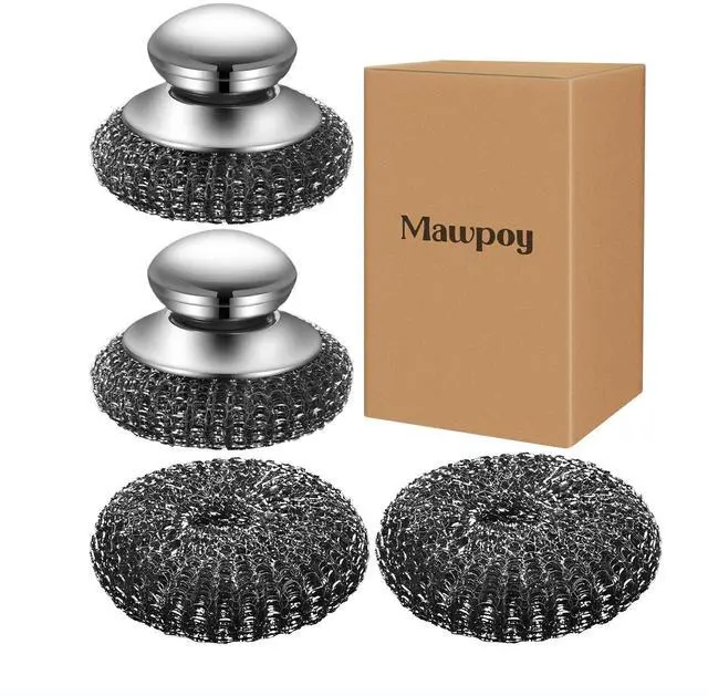 Main image of Steel Wool Scrubber with 2 Replacement Pads,Dish Scouring Pads for Cleaning Cast Iron, Dishes, Kitchen Pots, Pans, Grills, Stoves, Sink & More