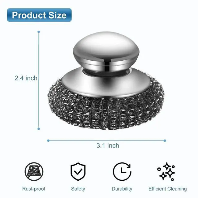 Alt view image 2 of 6 - Steel Wool Scrubber with 2 Replacement Pads,Dish Scouring Pads for Cleaning Cast Iron, Dishes, Kitchen Pots, Pans, Grills, Stoves, Sink & More