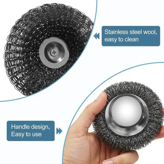 Alt view image 3 of 6 - Steel Wool Scrubber with 2 Replacement Pads,Dish Scouring Pads for Cleaning Cast Iron, Dishes, Kitchen Pots, Pans, Grills, Stoves, Sink & More