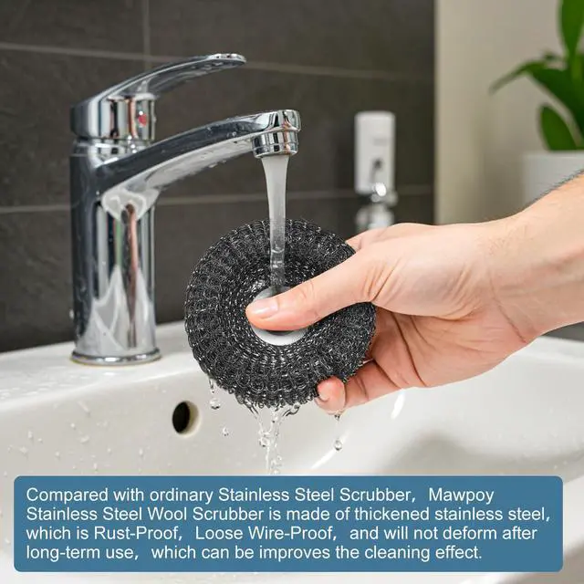 Alt view image 5 of 6 - Steel Wool Scrubber with 2 Replacement Pads,Dish Scouring Pads for Cleaning Cast Iron, Dishes, Kitchen Pots, Pans, Grills, Stoves, Sink & More