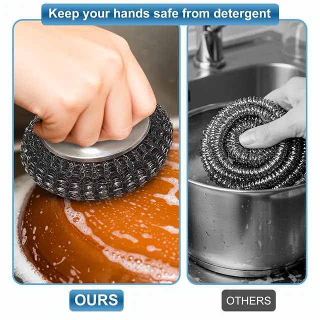 Alt view image 4 of 6 - Steel Wool Scrubber with 2 Replacement Pads,Dish Scouring Pads for Cleaning Cast Iron, Dishes, Kitchen Pots, Pans, Grills, Stoves, Sink & More