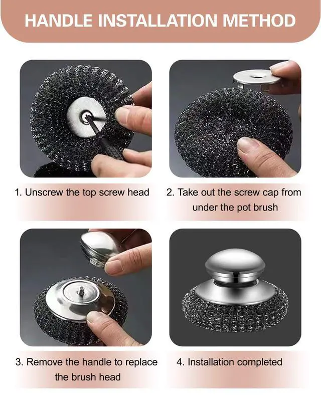 Alt view image 6 of 7 - 8 Pcs Stainless Steel Wool Scrubber with 2Pcs Handle - Heavy Duty Metal Sponge Scouring Pad for Cast Iron Skillet, Grill & Pots - Rust-Resistant Kitchen Dish Scrubber, Protects Hands & Nails