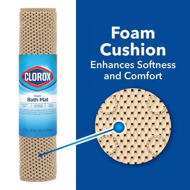 Alt view image 2 of 7 - Brand Clorox Cushioned Foam Bath Mat for Tubs, Non-Slip with Suction Cups, 17 Inches x 36 Inches, White