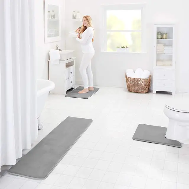 Alt view image 6 of 7 - Memory Foam Bath Mat Non Slip Absorbent Super Cozy Velvet Bathroom Rug Carpet (17 inches X 24 inches, Grey)