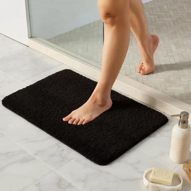 Main image of Black Bathroom Rug, Ultra Soft Bath Rugs Non Slip Washable, Super Absorbent Quick Dry Small Bath Mat with Rubber Backing for Bathroom Floor, Shower, or Sink, Black 16" x 24"