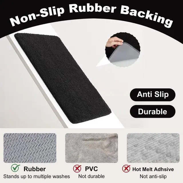Alt view image 4 of 7 - Black Bathroom Rug, Ultra Soft Bath Rugs Non Slip Washable, Super Absorbent Quick Dry Small Bath Mat with Rubber Backing for Bathroom Floor, Shower, or Sink, Black 16" x 24"
