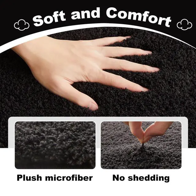 Alt view image 3 of 7 - Black Bathroom Rug, Ultra Soft Bath Rugs Non Slip Washable, Super Absorbent Quick Dry Small Bath Mat with Rubber Backing for Bathroom Floor, Shower, or Sink, Black 16" x 24"
