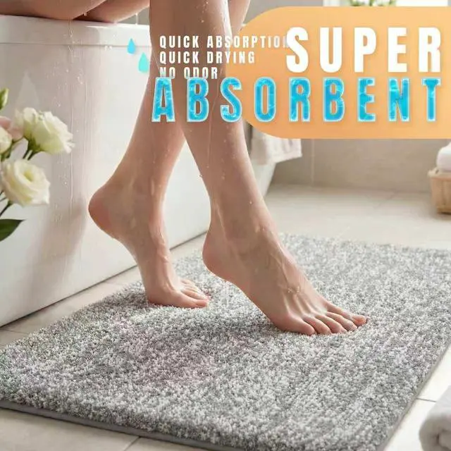 Alt view image 4 of 7 - Cushioned Anti-Fatigue Bathroom Rug, Bath Mat Non Slip Washable, Dense Soft Microfiber for Bathroom Sink, Shower, Tired Feet Comfort, Absorbent, 24" X 17", Grey and White