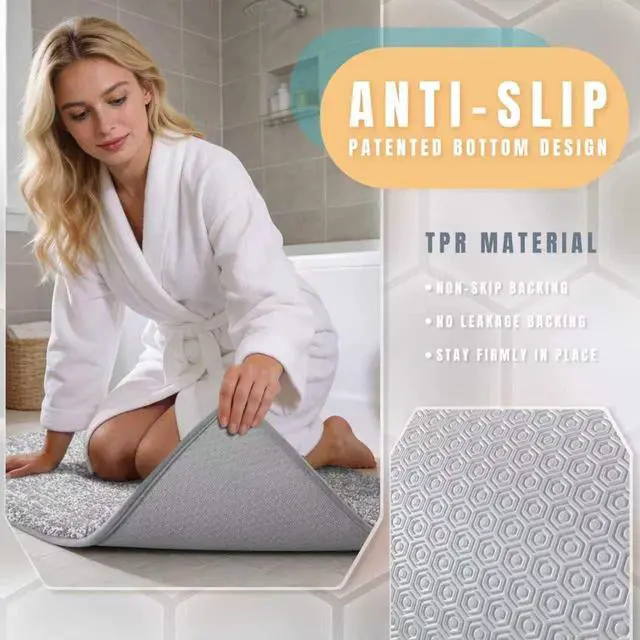 Alt view image 5 of 7 - Cushioned Anti-Fatigue Bathroom Rug, Bath Mat Non Slip Washable, Dense Soft Microfiber for Bathroom Sink, Shower, Tired Feet Comfort, Absorbent, 24" X 17", Grey and White