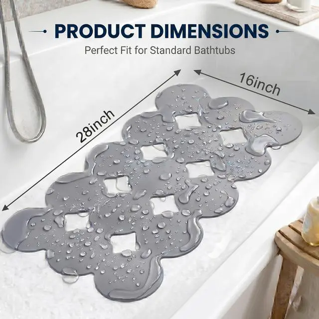Alt view image 2 of 7 - Patented Non Slip Bathtub Mat Shower Mat Bath Mat Tub Mats with Strong Suction Cups Soft Natural Rubber Bath Mat for Inside The tub (Circle-Grey, 28x16 inch)