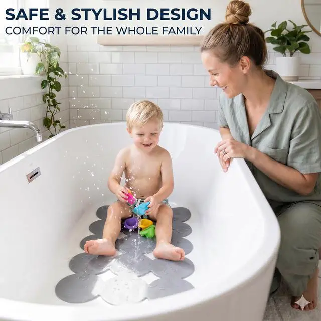 Alt view image 4 of 7 - Patented Non Slip Bathtub Mat Shower Mat Bath Mat Tub Mats with Strong Suction Cups Soft Natural Rubber Bath Mat for Inside The tub (Circle-Grey, 28x16 inch)