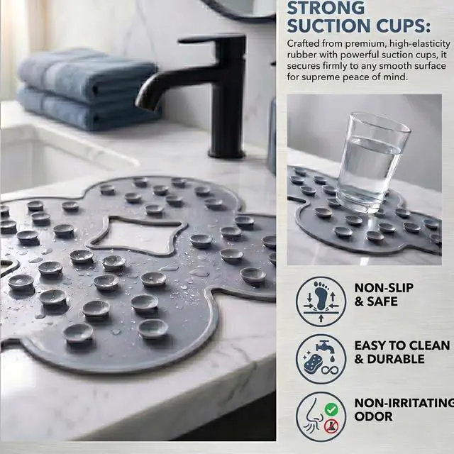 Alt view image 6 of 7 - Patented Non Slip Bathtub Mat Shower Mat Bath Mat Tub Mats with Strong Suction Cups Soft Natural Rubber Bath Mat for Inside The tub (Circle-Grey, 28x16 inch)